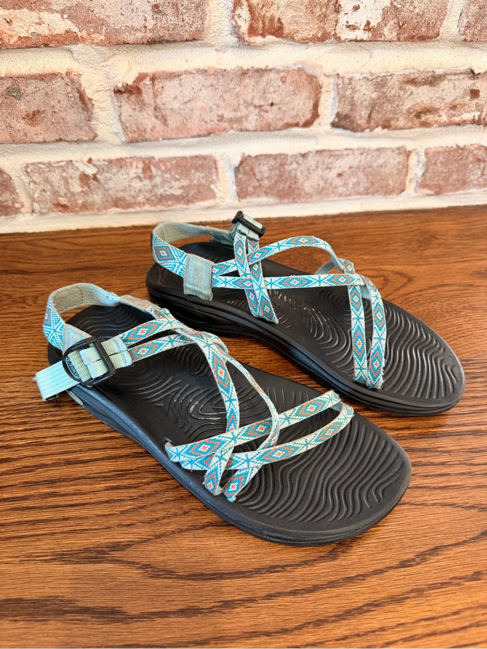 Women's Aztec-Strap Chaco Sandals - Light Blue